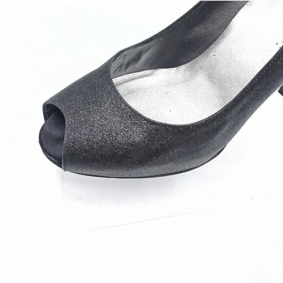 Stuart Weitzman Glittering Black Peep-Toe Heels - Picture 10 of 13